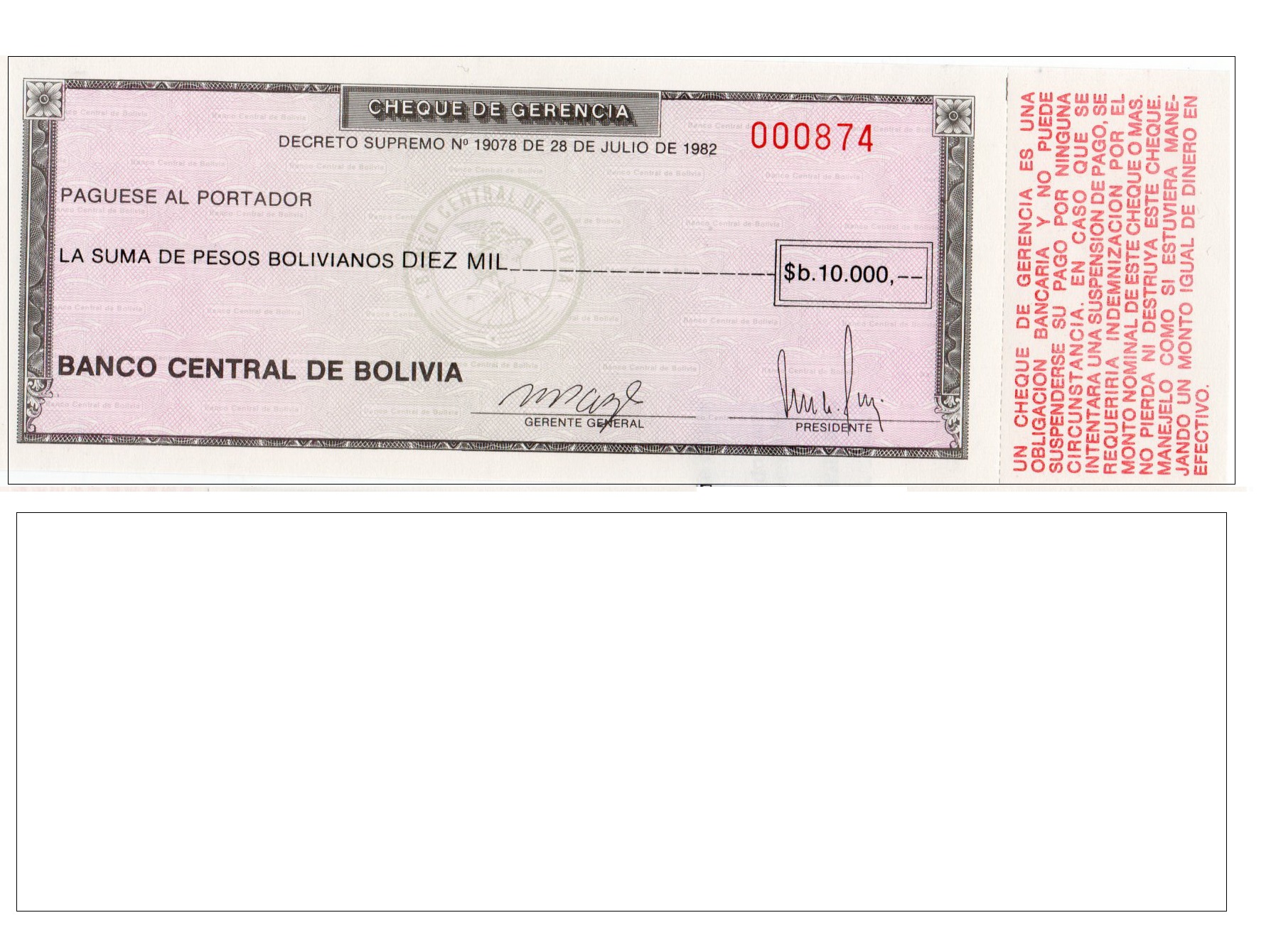 Bolivia #173a 10.000 Pesos Bolivianos